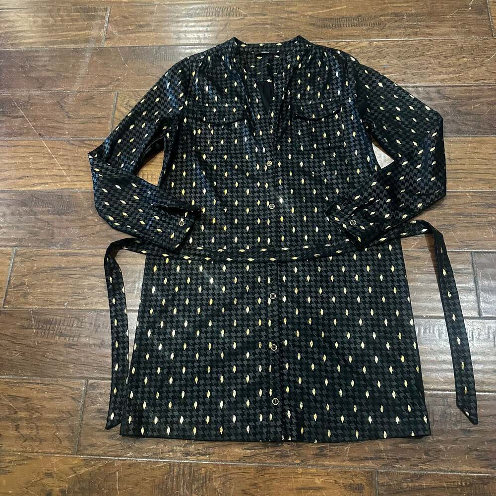 Ciminy Paris Black with Gold Flecked Print Collared Button Up Shirt Jacket with - Picture 3 of 6